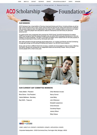 Webpage Designs: ACO Scholarship Foundation Site